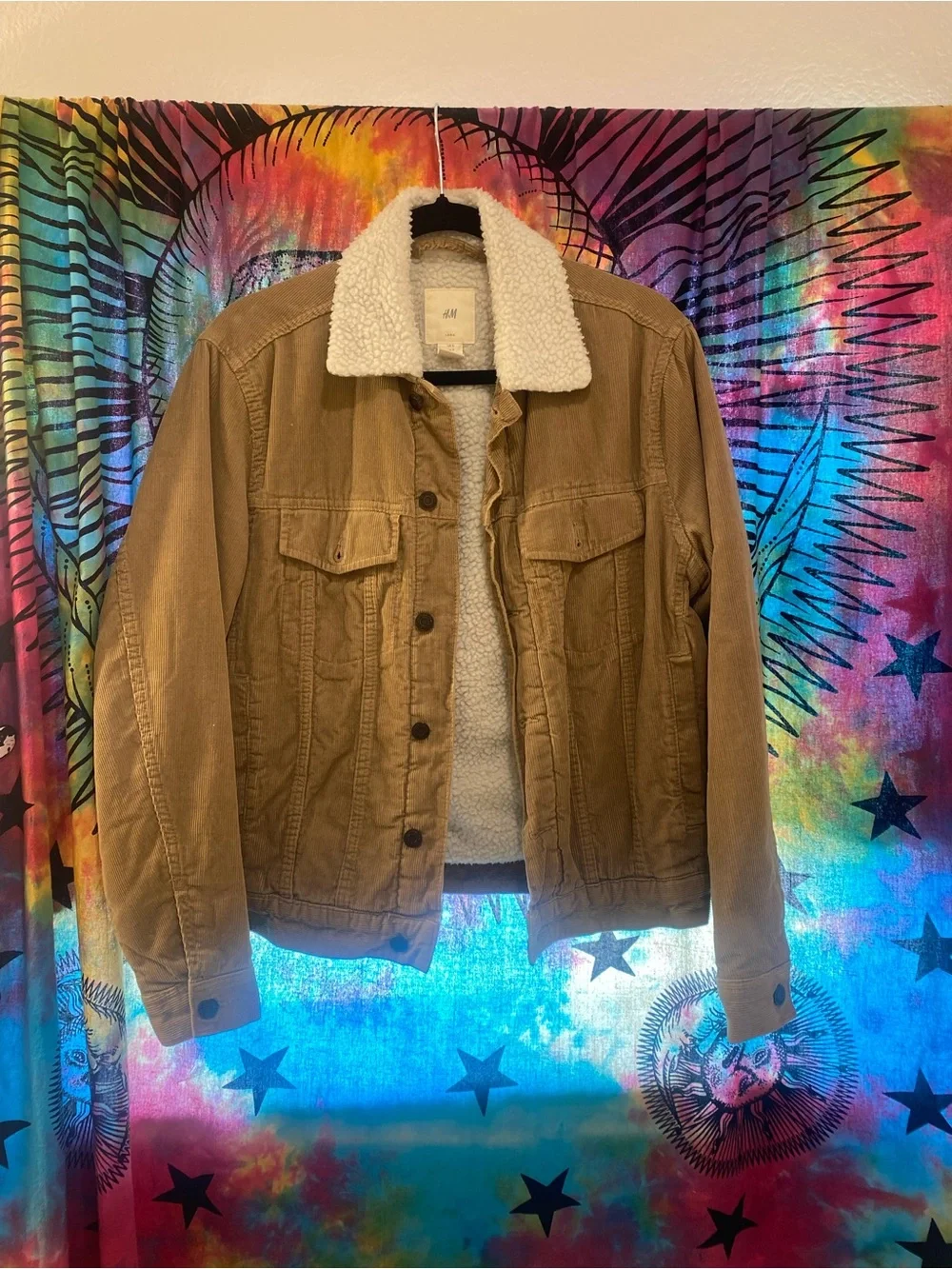 H&M Men's Tan Sherpa Collar Trucker Jacket